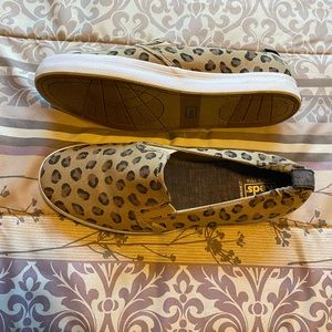 Women’s Keds size 10 regular leopard print slip ons- worn once, like new!